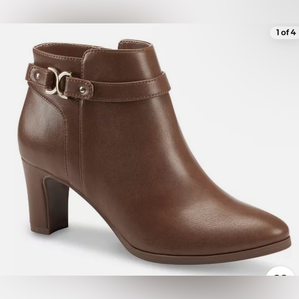 CHARTER CLUB Womens Brown Comfort Almond Toe Block Heel Zip-Up Booties Size 8 - Picture 2 of 5